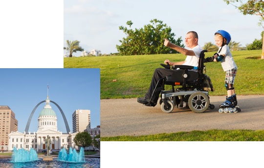 Rollerblading son pushes dad in wheelchair